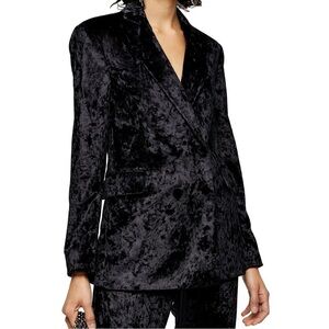 TOPSHOP Women's Black Bonded Velvet Button Blazer Jacket Size US 8